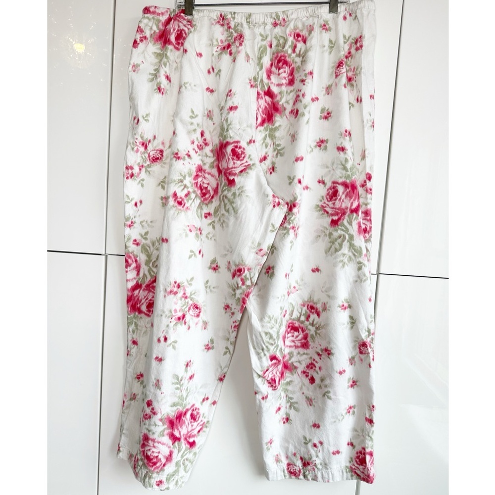 Lauren Ralph Lauren 2 piece Pajama Set Roses White Pink Size 2X Embroidered Logo - Picture 8 of 10